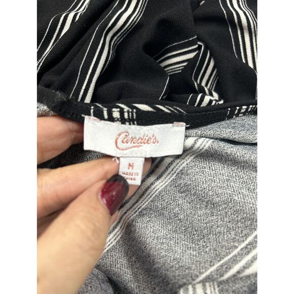 Candie’s Jumper Jumpsuit Romper Womans Black‎ White Stripe Sz M Palazzo Boho - Picture 11 of 14